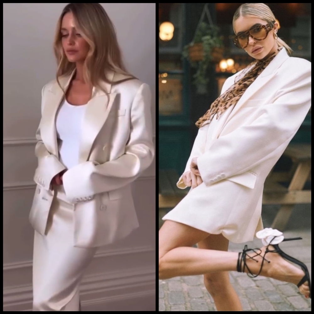 NWOT Helsa Heavy Satin Double Breasted Jacket in Ivory
